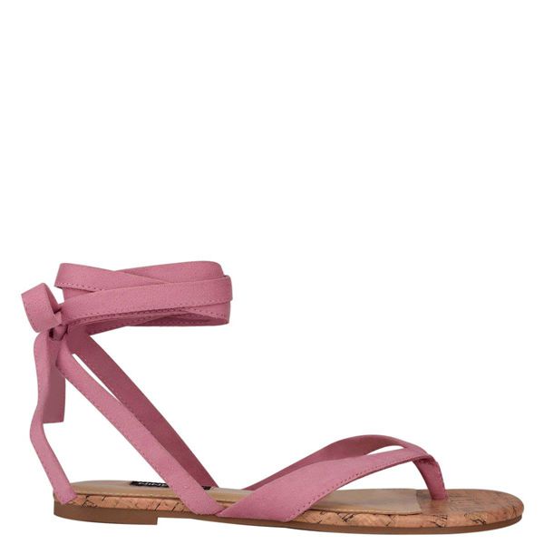 Nine West Tiedup Ankle Wrap Pink Flat Sandals | South Africa 04T66-8L42